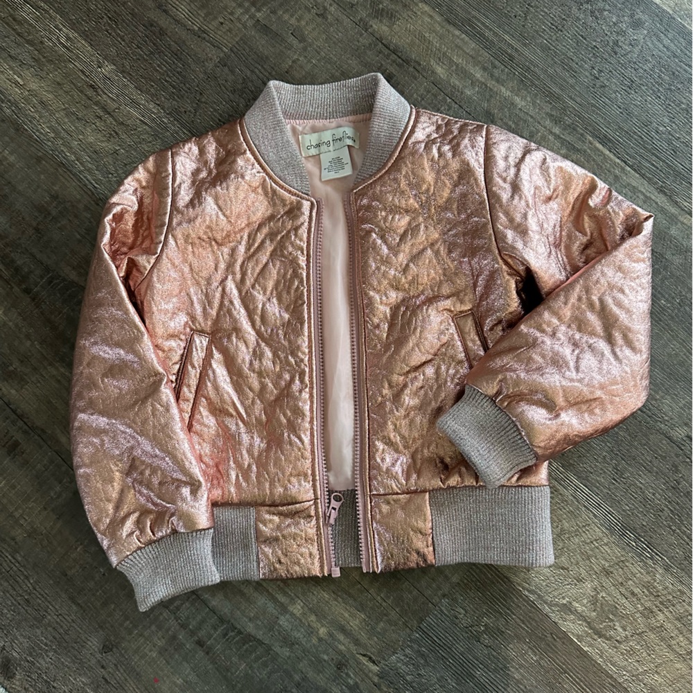 Chasing Fireflies Metallic Pink Bomber Jacket